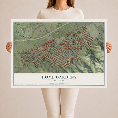 Map of Home Gardens, California, 24 x 36 inch unframed archival matte print