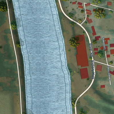 Close-up of the map of Hood, California print showing street and building detail