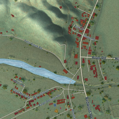 Close-up of the map of Hopland, California print showing street and building detail