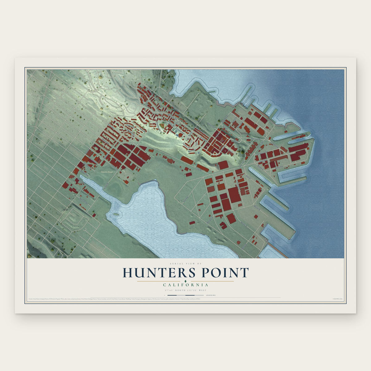 Hunters Point, California map print, the full design