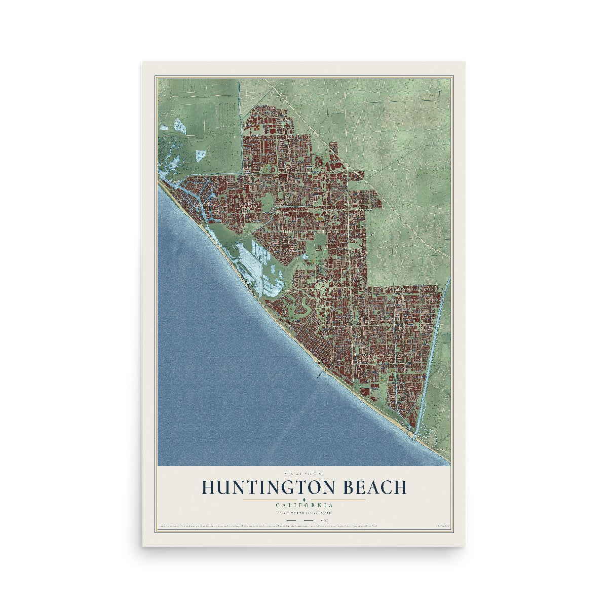 Map of Huntington Beach, California, 12 x 18 inch unframed archival matte print