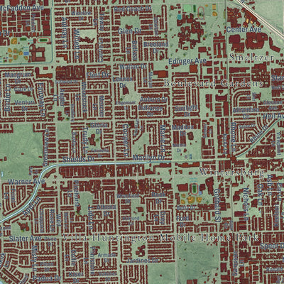 Second close-up of the map of Huntington Beach, California print showing more streets and buildings