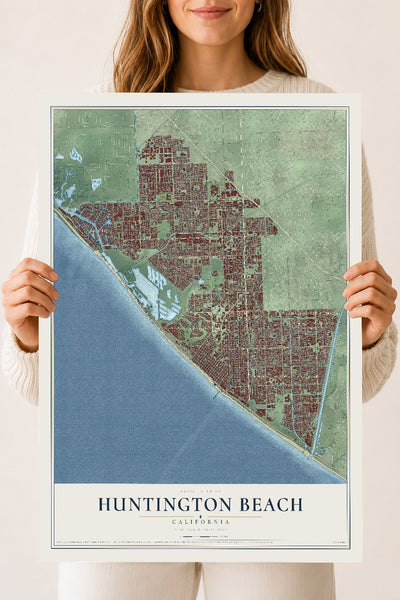Map of Huntington Beach, California, 18 x 24 inch unframed archival matte print