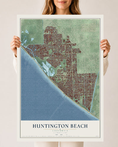 Map of Huntington Beach, California, 24 x 36 inch unframed archival matte print