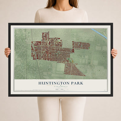 Map of Huntington Park, California, 24 x 36 inch print in a black wood frame