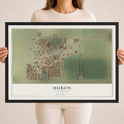 Map of Huron, California, 18 x 24 inch print in a black wood frame