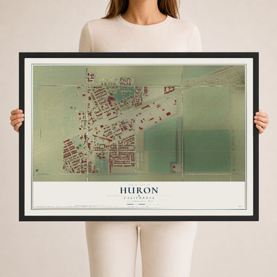 Map of Huron, California, 24 x 36 inch print in a black wood frame