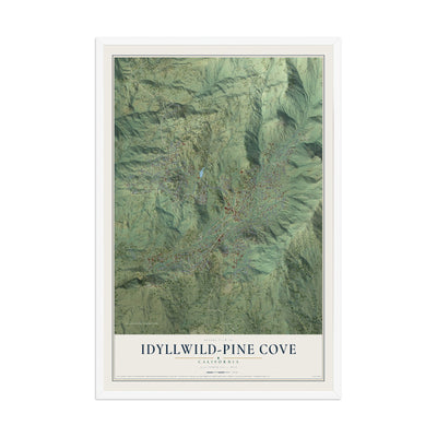 Map of Idyllwild-Pine Cove, California, 12 x 18 inch print in a white wood frame