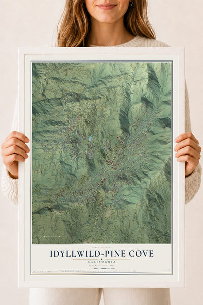 Map of Idyllwild-Pine Cove, California, 18 x 24 inch print in a white wood frame