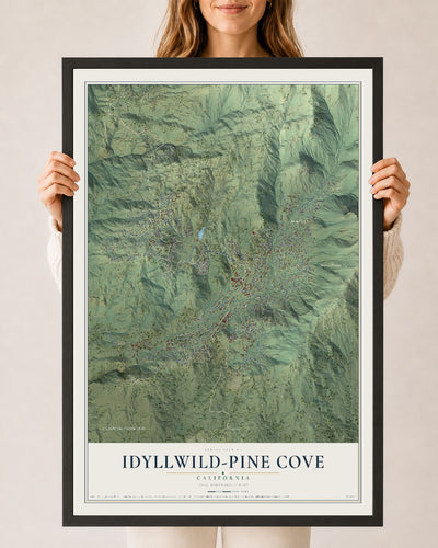 Map of Idyllwild-Pine Cove, California, 24 x 36 inch print in a black wood frame