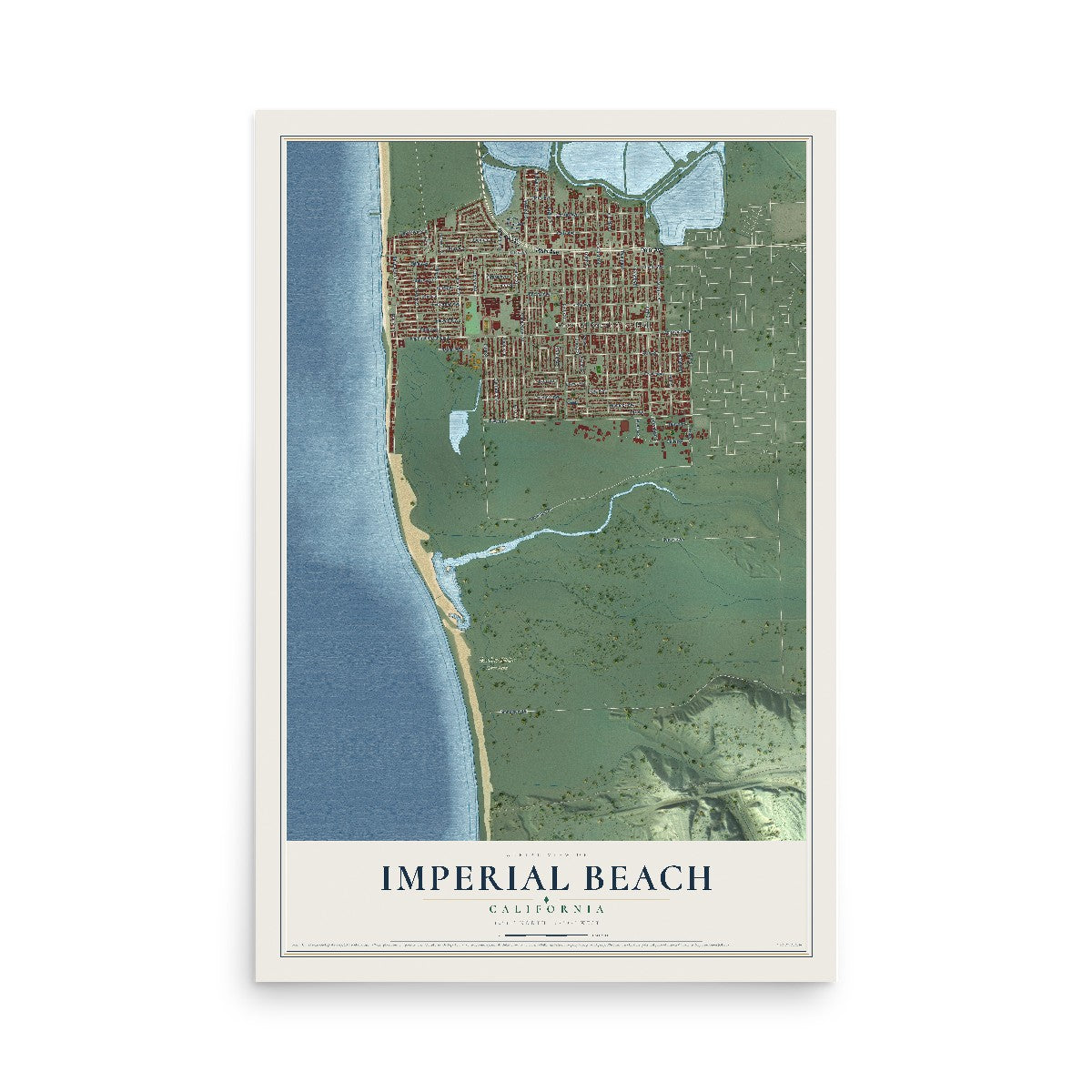 Map of Imperial Beach, California, 12 x 18 inch unframed archival matte print