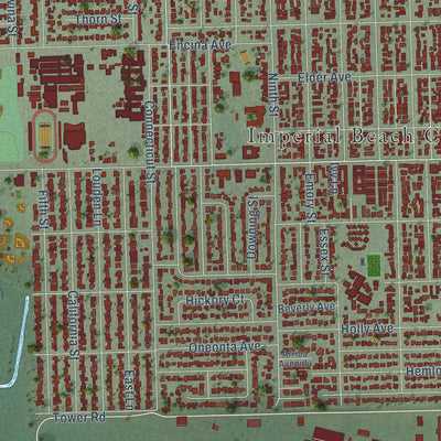 Close-up of the map of Imperial Beach, California print showing street and building detail