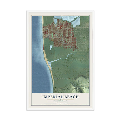 Map of Imperial Beach, California, 12 x 18 inch print in a white wood frame
