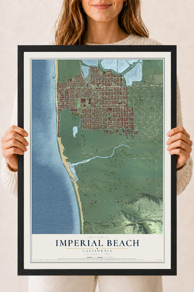 Map of Imperial Beach, California, 18 x 24 inch print in a black wood frame