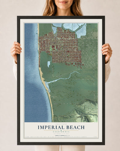 Map of Imperial Beach, California, 24 x 36 inch print in a black wood frame