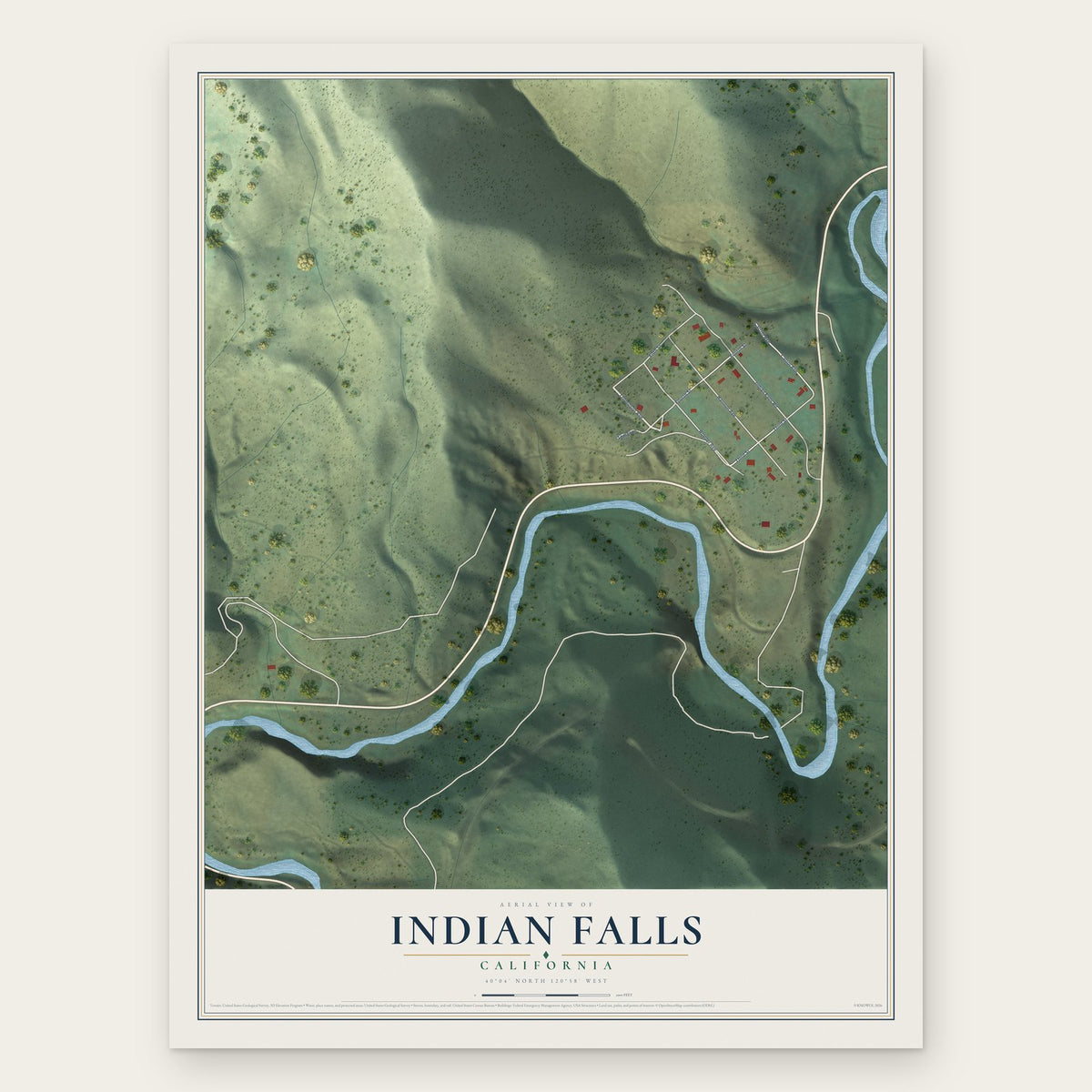 Indian Falls, California map print, the full design