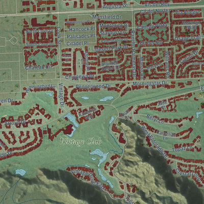 Close-up of the map of Indian Wells, California print showing street and building detail