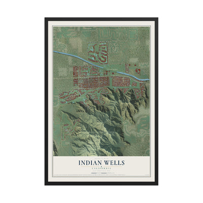 Map of Indian Wells, California, 12 x 18 inch print in a black wood frame