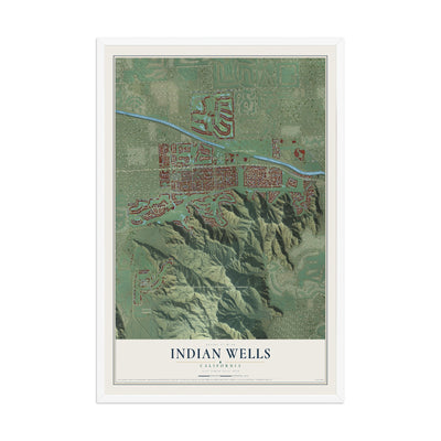 Map of Indian Wells, California, 12 x 18 inch print in a white wood frame