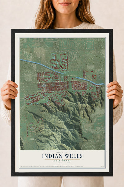 Map of Indian Wells, California, 18 x 24 inch print in a black wood frame