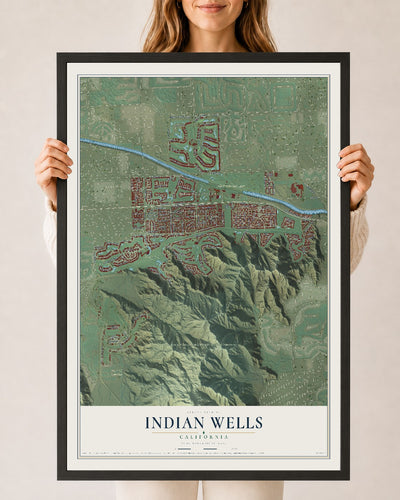 Map of Indian Wells, California, 24 x 36 inch print in a black wood frame