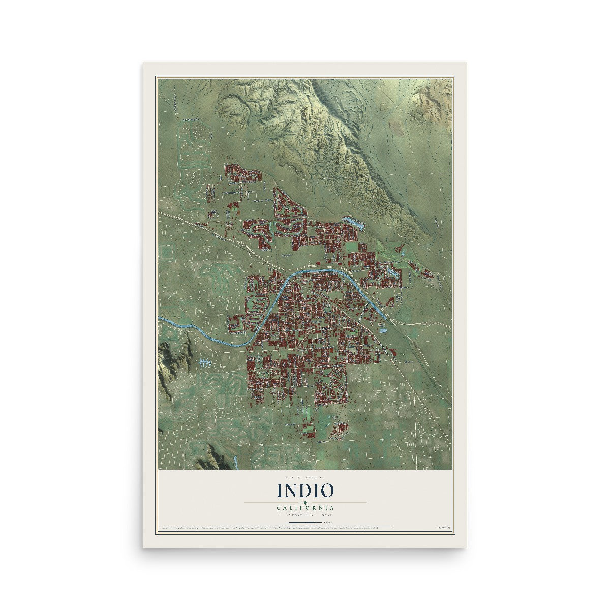 Map of Indio, California, 12 x 18 inch unframed archival matte print