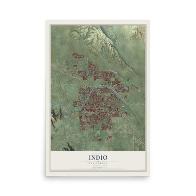 Map of Indio, California, 12 x 18 inch unframed archival matte print