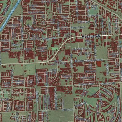 Close-up of the map of Indio, California print showing street and building detail