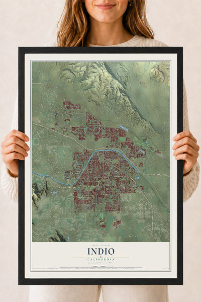 Map of Indio, California, 18 x 24 inch print in a black wood frame