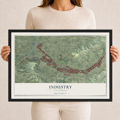 Map of Industry, California, 12 x 18 inch print in a black wood frame