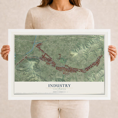 Map of Industry, California, 12 x 18 inch print in a white wood frame