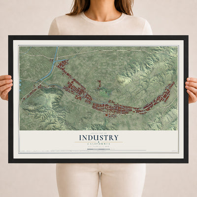 Map of Industry, California, 18 x 24 inch print in a black wood frame
