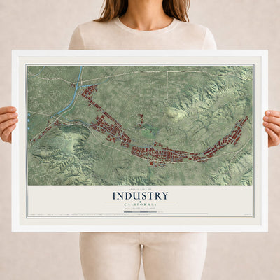Map of Industry, California, 18 x 24 inch print in a white wood frame