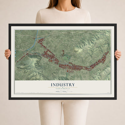 Map of Industry, California, 24 x 36 inch print in a black wood frame