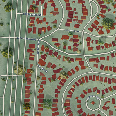 Close-up of the map of Ingleside Terraces, California print showing street and building detail