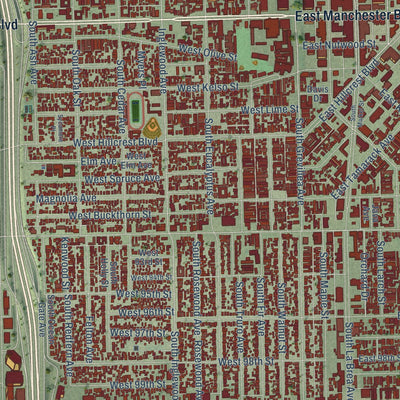 Close-up of the map of Inglewood, California print showing street and building detail