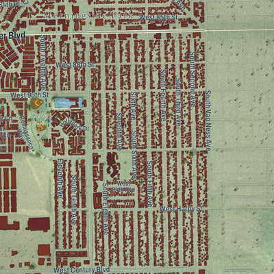 Second close-up of the map of Inglewood, California print showing more streets and buildings