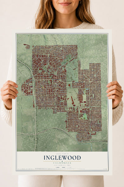 Map of Inglewood, California, 18 x 24 inch unframed archival matte print