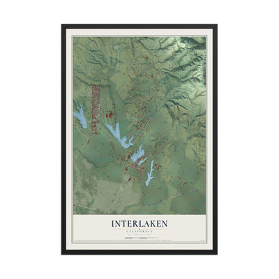 Map of Interlaken, California, 12 x 18 inch print in a black wood frame