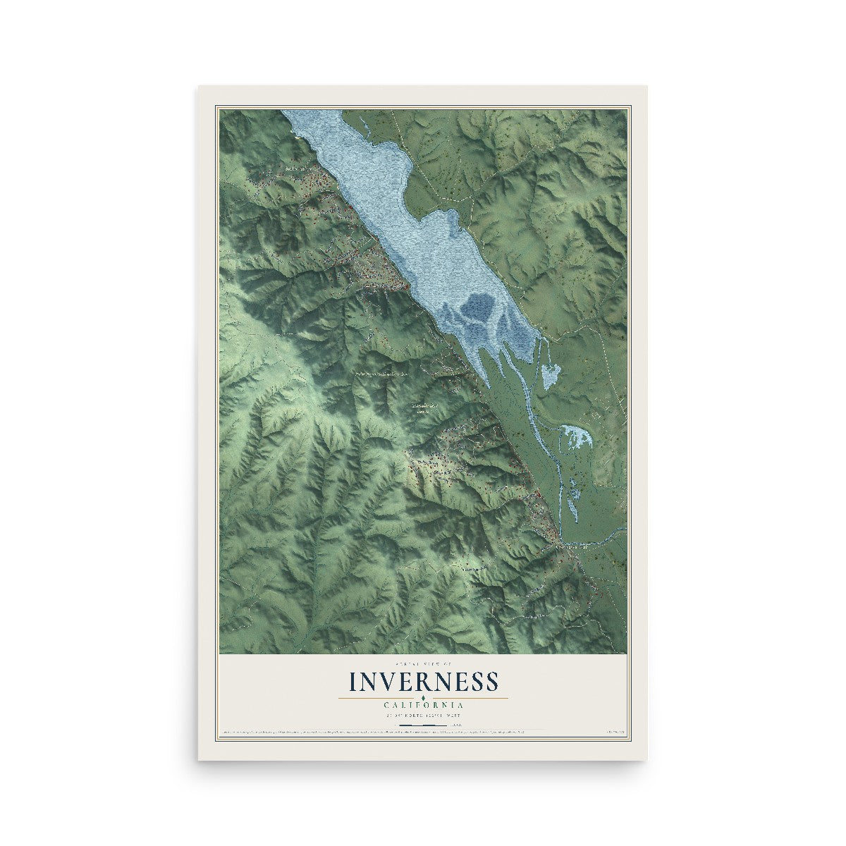 Map of Inverness, California, 12 x 18 inch unframed archival matte print