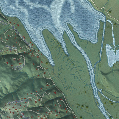 Second close-up of the map of Inverness, California print showing more streets and buildings