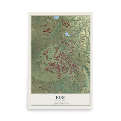 Map of Ione, California, 12 x 18 inch unframed archival matte print