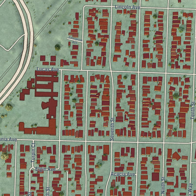 Close-up of the map of Iron Triangle, California print showing street and building detail