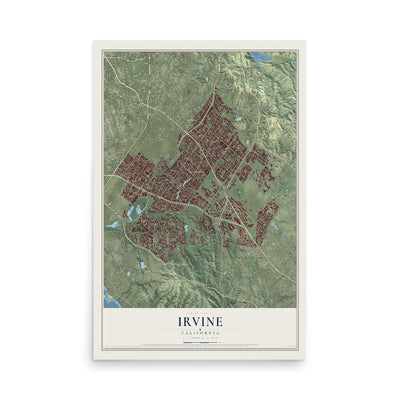 Map of Irvine, California, 12 x 18 inch unframed archival matte print