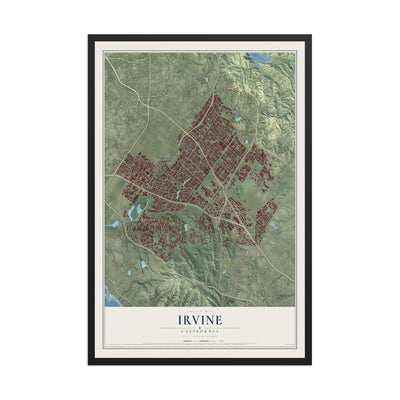 Map of Irvine, California, 12 x 18 inch print in a black wood frame
