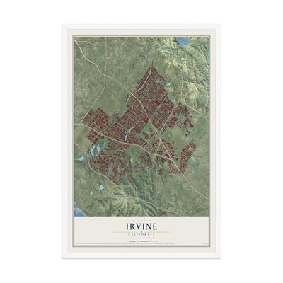 Map of Irvine, California, 12 x 18 inch print in a white wood frame