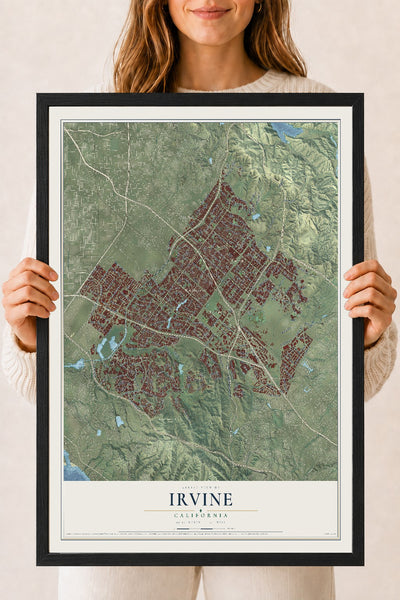 Map of Irvine, California, 18 x 24 inch print in a black wood frame