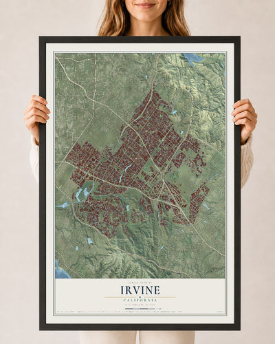 Map of Irvine, California, 24 x 36 inch print in a black wood frame