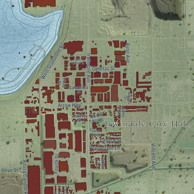 Close-up of the map of Irwindale, California print showing street and building detail