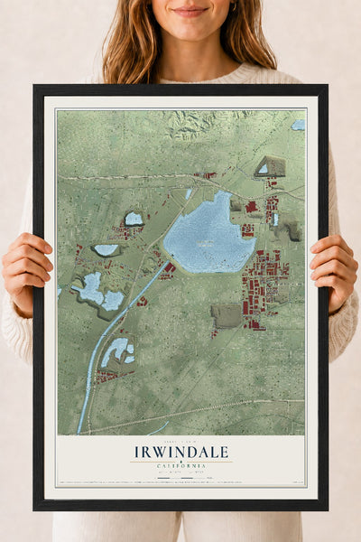 Map of Irwindale, California, 18 x 24 inch print in a black wood frame